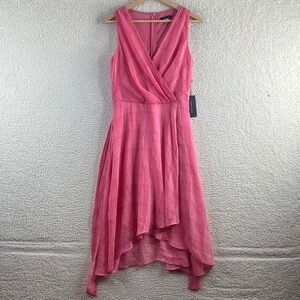 NWT Tommy Hilfiger Womens V Neck Self Tie Pink High Low Midi Dress Size 8P